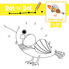 Wall Mural - Dot to dot educational game and Coloring book Zebra Finch bird animal cartoon character vector illustration