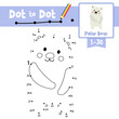 Dot to dot educational game and Coloring book Standing Polar Bear animal cartoon character vector illustration