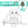 Dot to dot educational game and Coloring book Turquoise Owl bird animal cartoon character vector illustration