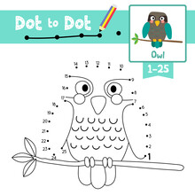 Dot To Dot Educational Game And Coloring Book Turquoise Owl Bird Animal Cartoon Character Vector Illustration
