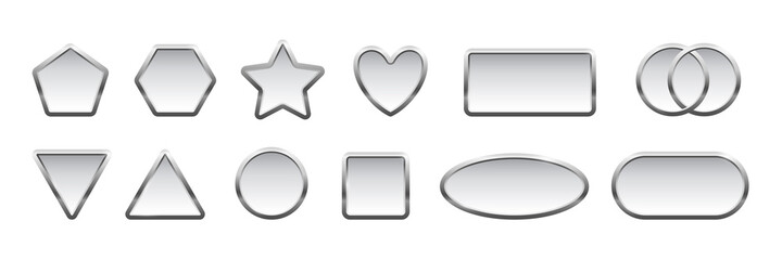 Wall Mural - silver badges different shapes set. metal banners, icons, emblems design vector illustration. glossy