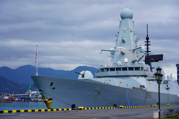 Batumi, Georgia - June 30, 2021: Defender ship in the seaport