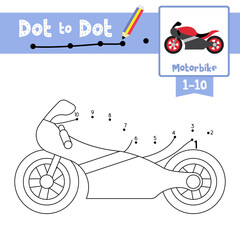Wall Mural - Dot to dot educational game and Coloring book Motorbike cartoon character side view vector illustration