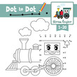 Dot to dot educational game and Coloring book Steam Engine cartoon character side view vector illustration