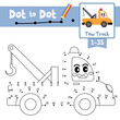 Dot to dot educational game and Coloring book Tow Truck cartoon character side view vector illustration