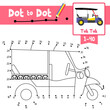 Dot to dot educational game and Coloring book Tuk Tuk cartoon character side view vector illustration