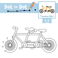 Poster - Dot to dot educational game and Coloring book Tandem Bike cartoon character side view vector illustration