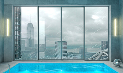 Wall Mural - Loft style pool view of the metropolis