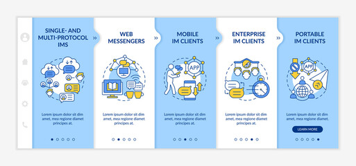 Wall Mural - instant messaging service types onboarding vector template. responsive mobile website with icons. we
