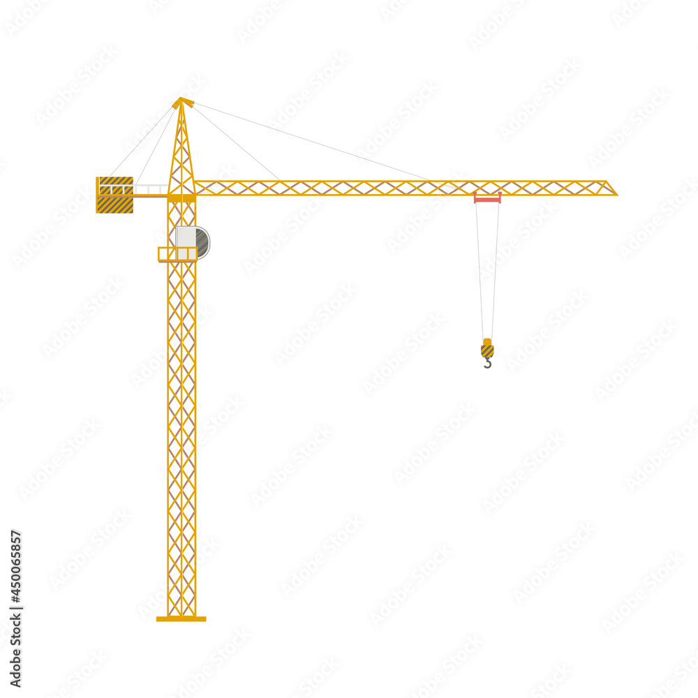 Yellow tower crane side view isolated on white transparent background ...