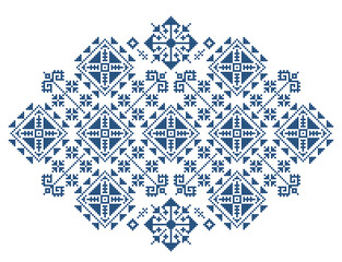 Wall Mural - Balkan folk art vector pattern styled as traditional Zmijanje embroidery design from Bosnia and Herzegovina, unique ethnic ornament
