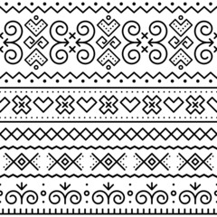 Wall Mural - Slovak tribal folk art vector seamless black geometric pattern with inspired by traditional painted houses from village Cicmany in Zilina region, Slovakia
