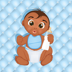 Wall Mural - illustration of baby black with bib