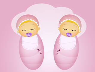 Sticker - illustration of two twin sisters