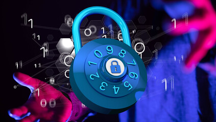 Fototapete - Cybersecurity and information or network protection. Future technology