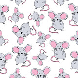 Fototapeta Pokój dzieciecy - Cute cartoon mouse seamless pattern, vector illustration isolated on white background