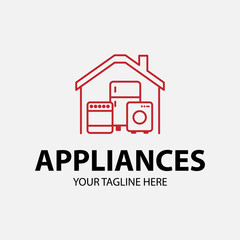 Wall Mural - Modern minimalist home appliance store logo. Refrigerator stove and washing machine icon.