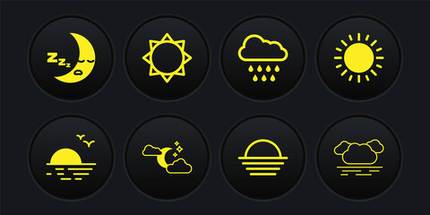 Sticker - Set Sunset, Cloud with moon and stars, rain, and Moon icon icon. Vector