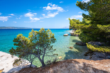 Wall Mural - amazing azure coast in Baska Voda on Makarska riviera, Dalmatia region of Croatia