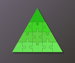 Fototapete - Four levels color pyramid. Puzzle presentation infographic template with explanatory text field for business statistics illustration. Four stages triangle puzzle piece shape. puzzle infographic