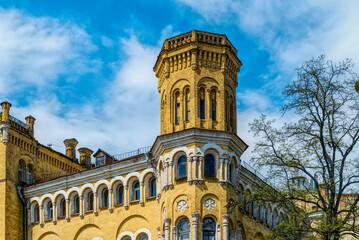 Wall Mural - Old dilapidated building in the neo-gothic style in downtown Kiev