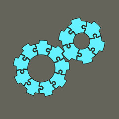 Aufkleber - Abstract background made from cogwheel puzzle pieces and place for your content. Cogwheels made of puzzle pieces. Busines presentation banner