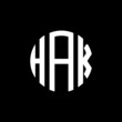 HAK letter logo design. HAK modern letter logo with black background. HAK creative  letter logo. simple and modern letter HAK logo template, HAK circle letter logo design with circle shape. HAK  