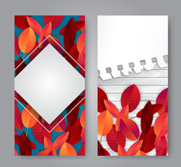 Wall Mural - Autumn flyer template with red and orange leaves. Leaflet for fall sale promo design. Vectical banner. Vector illustration.