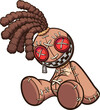 Voodoo doll with dreadlocks sitting down. Vector clip art illustration with simple gradients. All on a single layer. 
