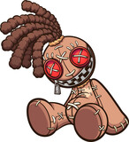 Fototapeta Dinusie - Voodoo doll with dreadlocks sitting down. Vector clip art illustration with simple gradients. All on a single layer. 
