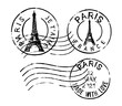 Postal vintage stamps Paris - France. Vector grunge rubber with Eiffel Tower 