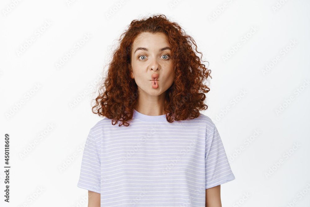 Fish Lips Female Image of silly young woman with red curly hair, pucker lips, showing ...