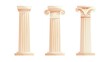 Ancient Greek columns. Roman pillar. Building design elements and decoration. Cartoon vector illustration.