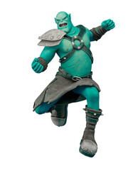 green orc cartoon is jumping to punch