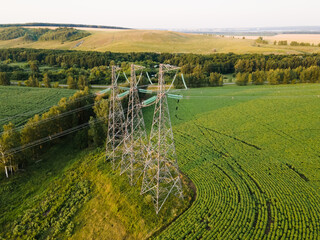 Wall Mural - High-voltage power transmission line for electricity transmission from power station to consumer