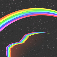 Canvas Print - Abstract retro car outline. Rainbow in starry sky. Space background