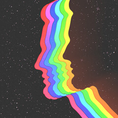 Canvas Print - Man face outline. Abstract human silhouette in space. LGBT rainbow