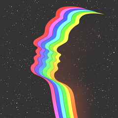 Canvas Print - Man face outline. LGBT rainbow. Abstract human silhouette in space