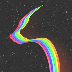 Canvas Print - Bear outline. Abstract animal silhouette in space. Rainbow and stars