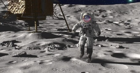 Wall Mural - astronaut on the moon during apollo mission program planet earth on background