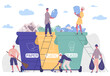 People sorting garbage, protecting environment from plastic solution. Collecting, sorting, recycling garbage activists vector illustration. Characters keep environment clean