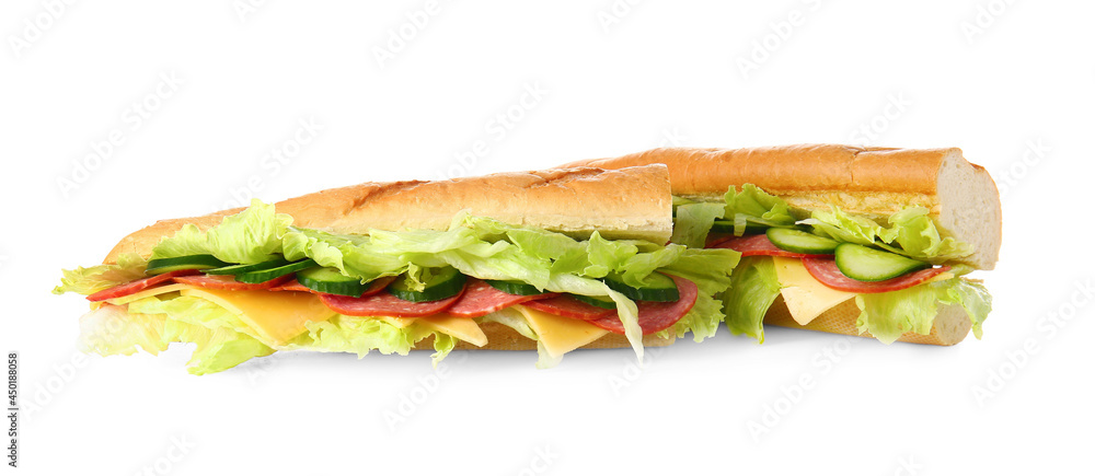 Tasty sandwiches on white background