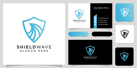 Wall Mural - shield wave logo design vector line style and business card