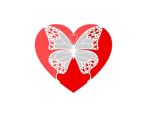 Sticker - Simple love shape with beautiful butterfly inside