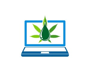 Wall Mural - laptop computer with cannabis leaf and green water drop inside