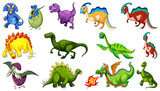 Fototapeta Dinusie - Different Dinosaurs Cartoon Character Fantasy Dragons Isolated