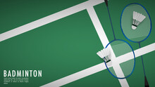 White badminton shuttlecock out line white line on green background badminton court indoor badminton sports wallpaper with copy space  ,  illustration Vector EPS 10