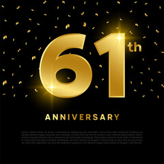 Wall Mural - 61th anniversary celebration with gold glitter color and black background. Vector design for celebrations, invitation cards and greeting cards.