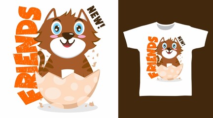 Wall Mural - Cute brown cat t-shirt design vector