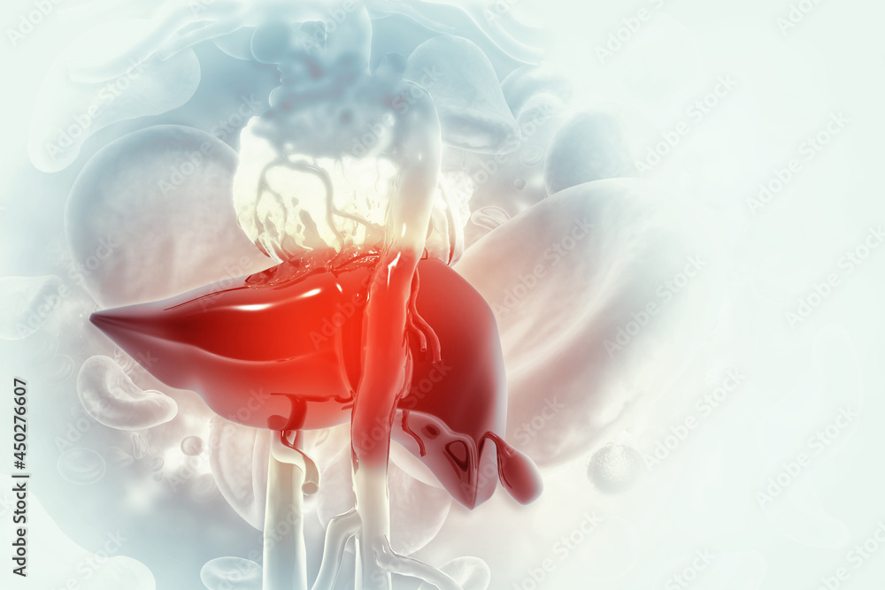Diseased liver on abstract medical background. 3d illustration Stock ...